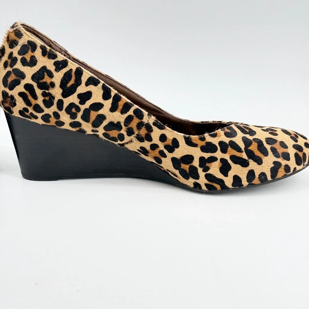 Vionic Antonia Leopard Print Calf Hair Wedge Pumps Womens Size 9 Brown Black